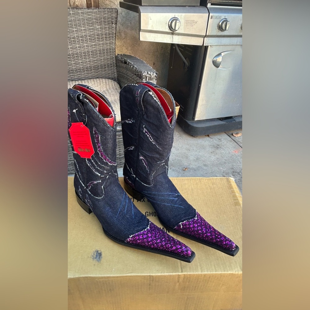 Black and Purple Cowboy Boots